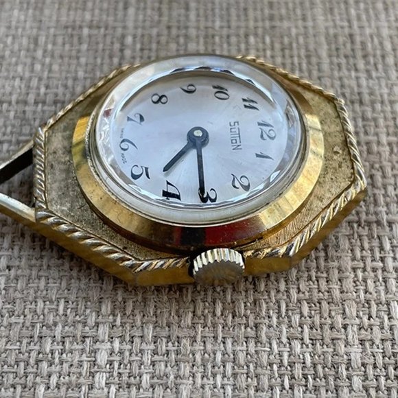 Vintage Sutton Watch Necklace Swiss Made Gold Tone Hand Winding Pocket Watch - Picture 5 of 11